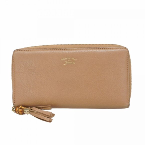 Gucci Bamboo Long Wallet 307984 Leather Light Brown Women's - Picture 1 of 15